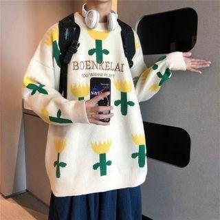Floral Embroidered Lettering Knit Top