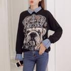 Print Mock Two-piece Long-sleeve Sweatshirt