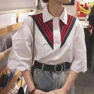 Stripe Panel Elbow-sleeve Shirt