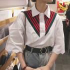 Stripe Panel Elbow-sleeve Shirt