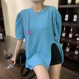 Puff-sleeve Slit T-shirt