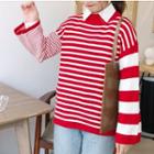 Mock Neck Bell Sleeve Striped Sweater