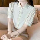 Elbow-sleeve Faux Pearl Shirt