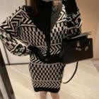 Patterned Cardigan / Straight-fit Knit Skirt