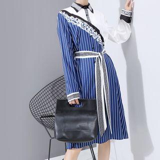 Striped Panel Midi A-line Shirtdress Blue - One Size