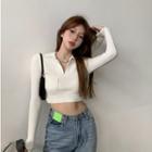 Long-sleeve Cropped Polo Shirt As Shown In Figure - One Size
