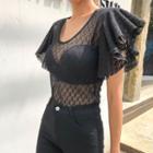 Flutter-sleeve See-through Lace Top