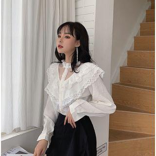 Ruffle-trim Shirt White - One Size