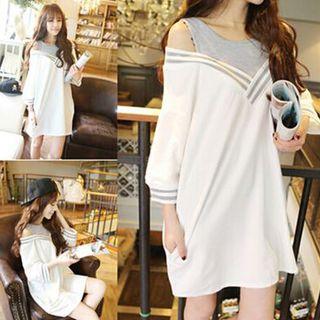 Mock Two-piece Cutout Shoulder 3/4-sleeve Dress