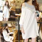 Mock Two-piece Cutout Shoulder 3/4-sleeve Dress