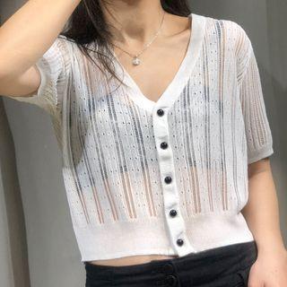 Short-sleeve Pointelle Knit Light Cardigan