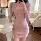 Long-sleeve Cutout Button-up Mini Dress