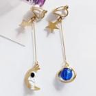 Non-matching Alloy Planet Astronaut Moon & Star Dangle Earring