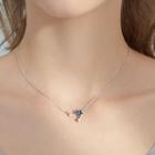 925 Sterling Silver Rhinestone Shooting Star Pendant Necklace Silver - One Size