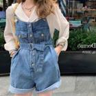 Denim Dungaree Shorts / Plain Blouse