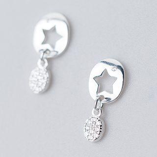 925 Sterling Silver Cutout Star Rhinestone Drop Earring As Shown In Figure - One Size