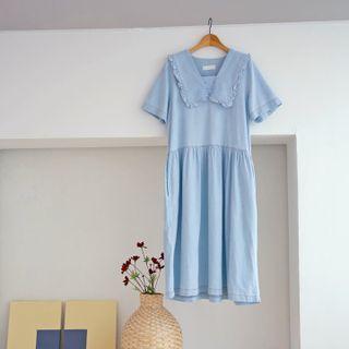 Frilled Sailor-collar Denim Dress