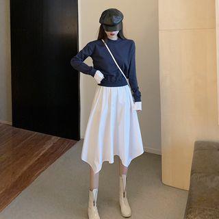 Long-sleeve Panel A-line Skirt As Shown In Figure - One Size