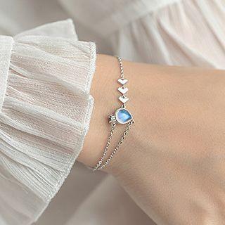 925 Sterling Silver Moonstone Crown Bracelet As Shown In Figure - One Size