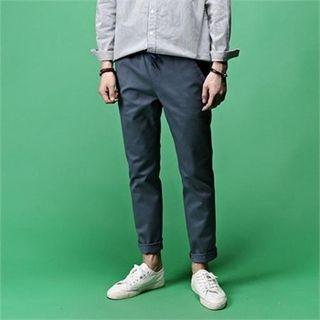 Drawstring-waist Colored Straight-cut Pants