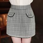 Inset Shorts Crochet-trim Tweed Miniskirt