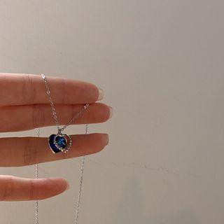 Heart Pendent Necklace 1 Pc - Blue - One Size