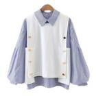 Set: Pinstriped Ball Sleeve Blouse + Vest