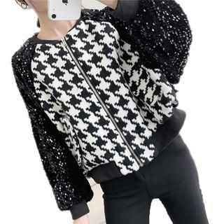 Sequined Patterned Zip-up Jacket Black - One Size