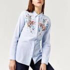 Floral Embroidered Long-sleeved Open-front Blouse