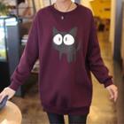 Cat Print Brushed-fleece Lined Sweatshirt
