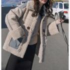 Fleece Trim Plaid Woolen Coat