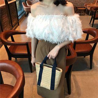 Off-shoulder Feather Top