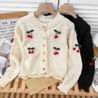 Embroider Cherry Cropped Cardigan