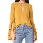 Long-sleeve Ruffled Plain Top