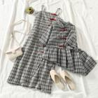 Plaid Frog-buttoned A-line Dress