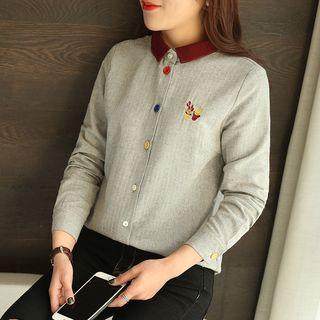 Contrast Collar Embroidered Shirt