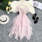 Short-sleeve Frilled A-line Maxi Dress