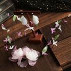 Wedding Set: Flower Headpiece + Dangle Earring Set Of 2 - Headpiece & Clip On Earring - Pink - One Size