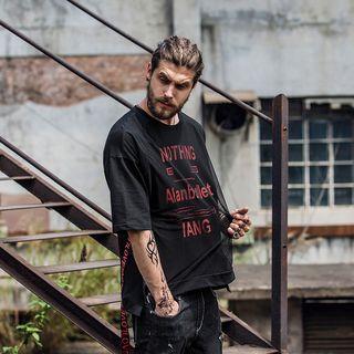 Short-sleeve Lettering Zip-side Top