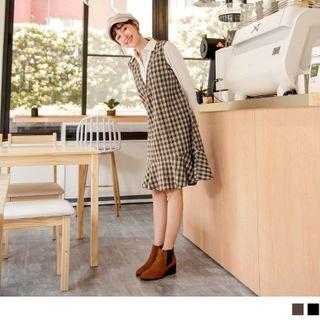 Check Panel Mock Two Piece Dress