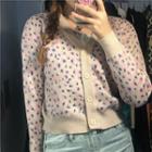 V-neck Leopard Printed Knitted Crop Sweater As Shown In Figure - One Size