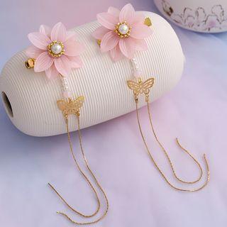 Wedding Faux Pearl Flower Fringed Hair Clip