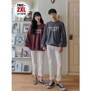 Couple Balloon-sleeve Lettering Sweatshirt