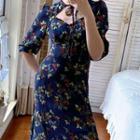 Tie-strap Cutout Floral Midi A-line Dress