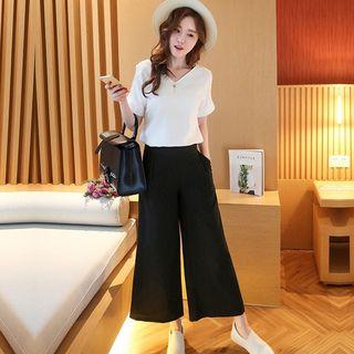 Set : Short-sleeve Top + Wide Leg Pants