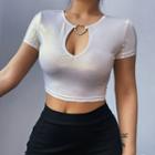 Short Sleeve Heart-ring Cut-out Crop Top