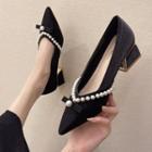 Block Heel Faux Pearl Flats
