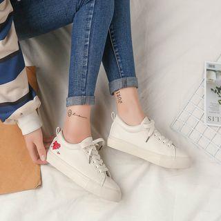 Heart Print Faux Leather Sneakers