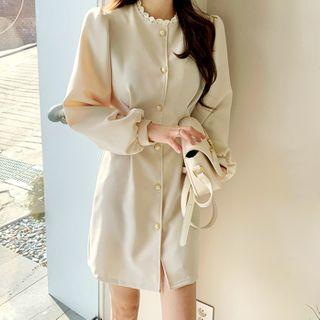 Lace-trim Pleated Buttoned Minidress