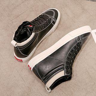 Fleece-lined Faux Leather High Top Sneakers